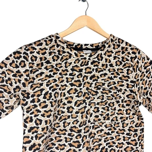 Maeve by Anthropologie Knit Leopard Jacquard Boxy Tee - Sz M - Picture 9 of 10